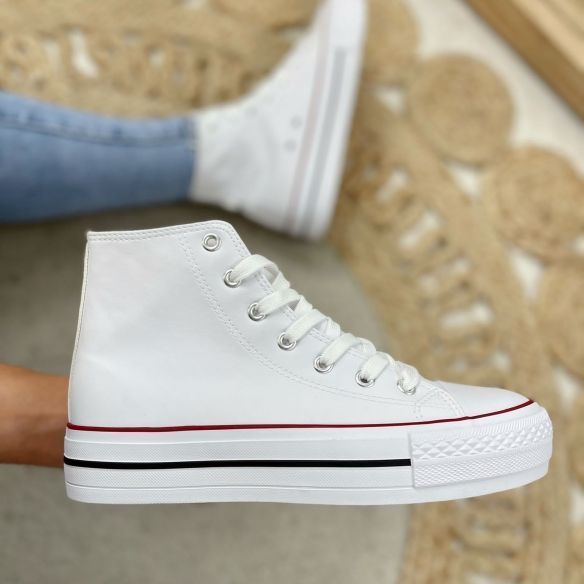 Zapatillas Bota Polipiel Blanca-Roja