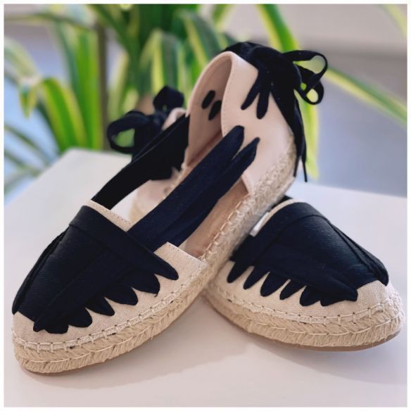 Alpargata Cintas Talón Polipiel - Beige / Negro