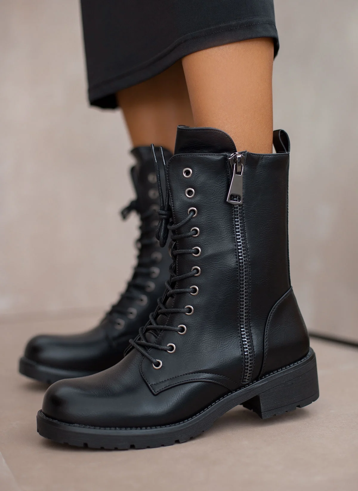Bota Militar Doble Cremallera - Negro - Imagen 2