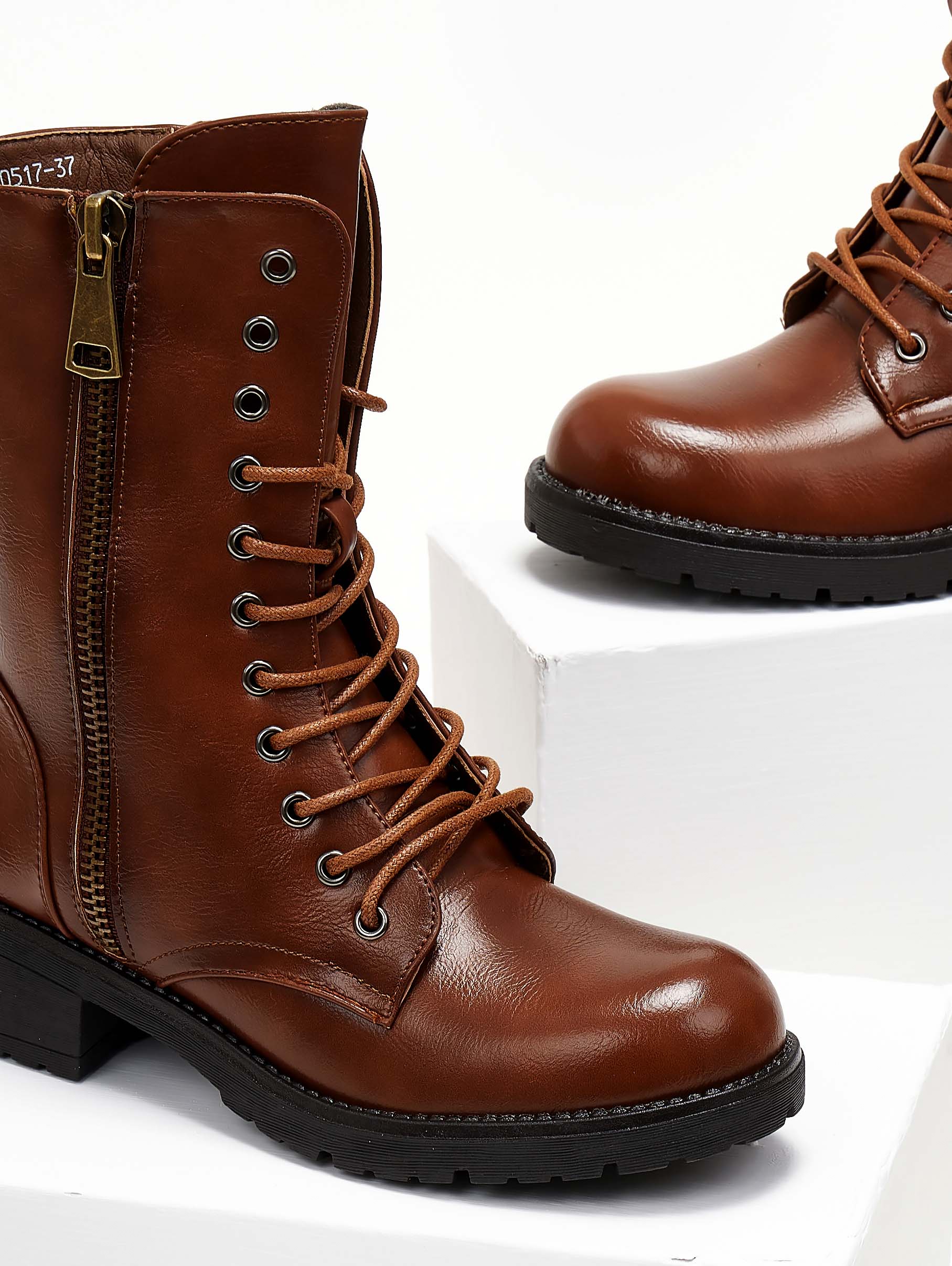 Bota Militar Doble Cremallera - Marrón - Imagen 4