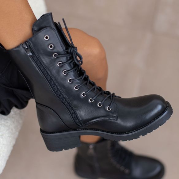 Bota Militar Doble Cremallera - Negro