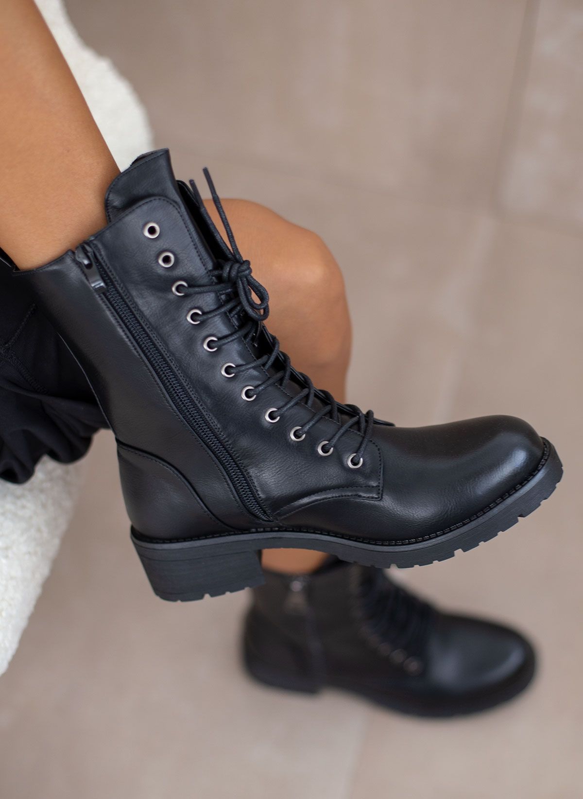 Bota Militar Doble Cremallera - Negro