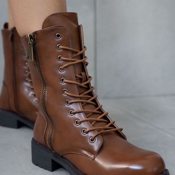 Bota Militar Doble Cremallera - Marrón