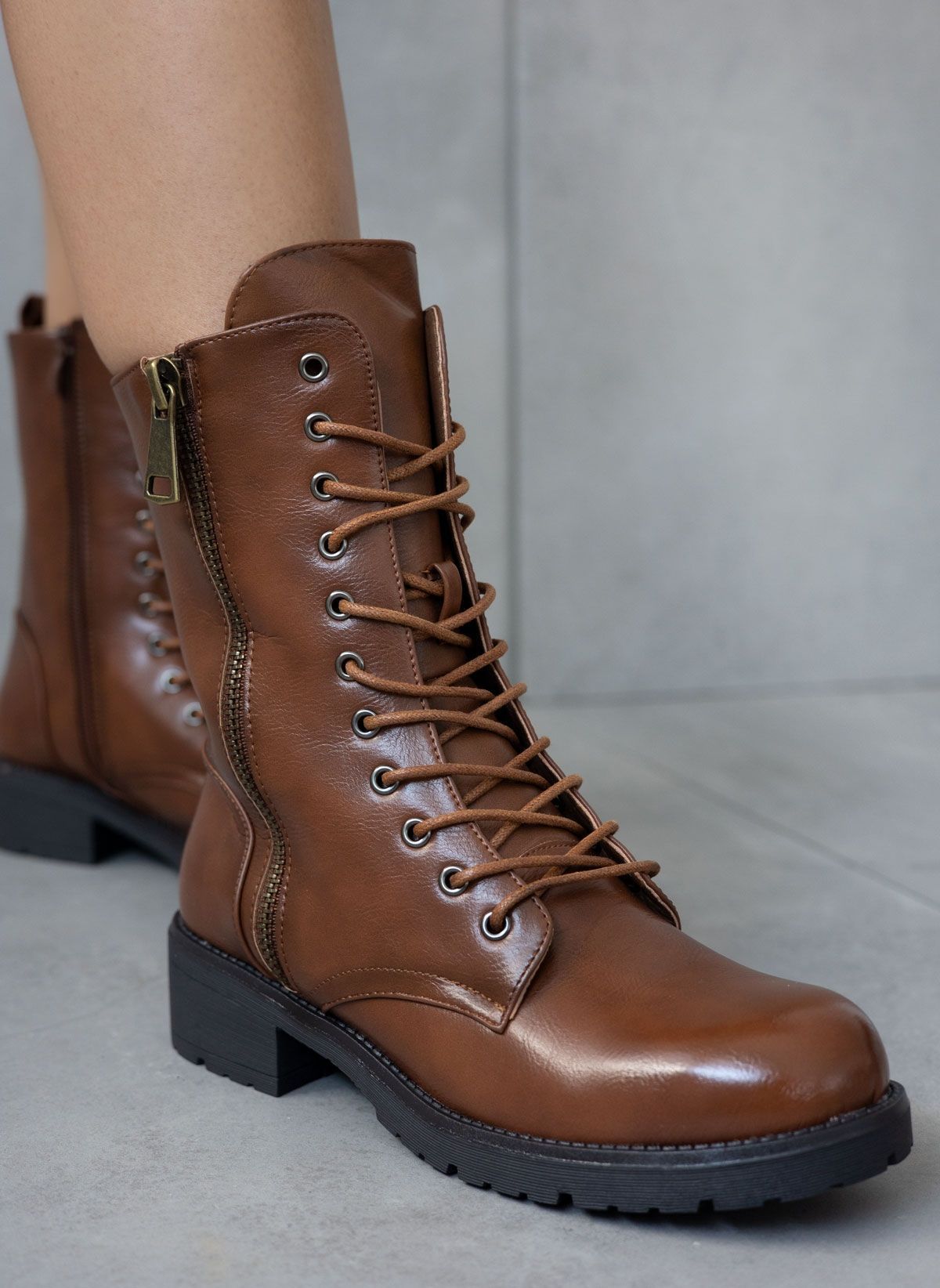 Bota Militar Doble Cremallera - Marrón