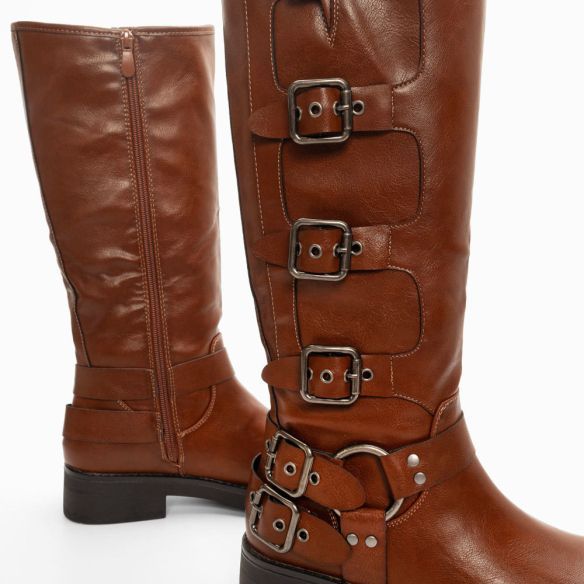 Bota Alta Motera Biker Hebillas - Marrón