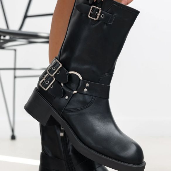 Bota Motera Biker Hebillas - Negro