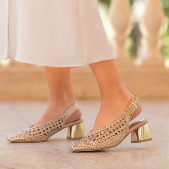 Zapato Calado Destalonado Tacón - Dorado