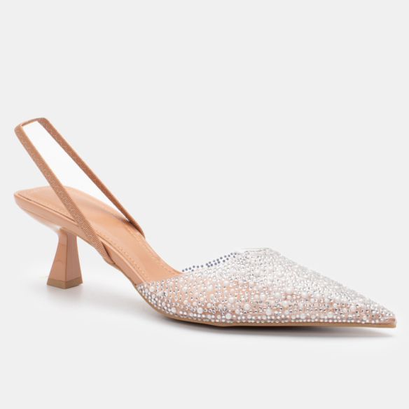Zapato Transparente Brillos - Beige