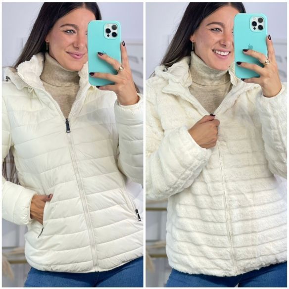 Abrigo Reversible Pelito - Blanco Roto