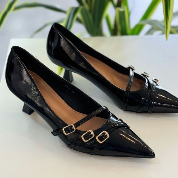 Zapato Hebillas Charol - Negro