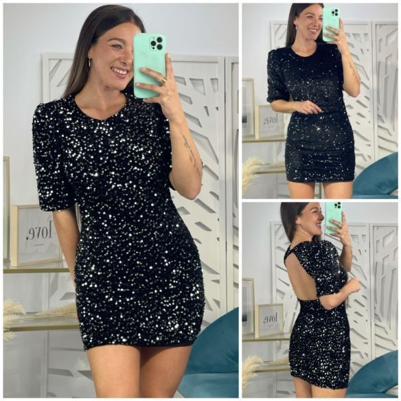Vestido Terciopelo Lentejuelas Manga Corta