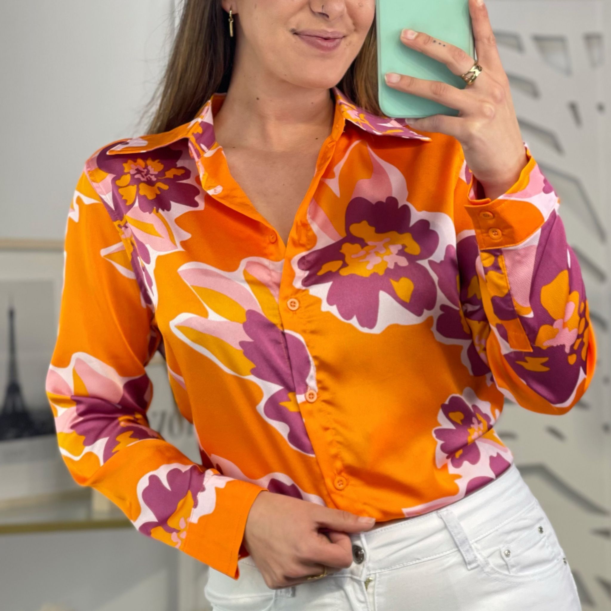 Camisa Estampada Naranja