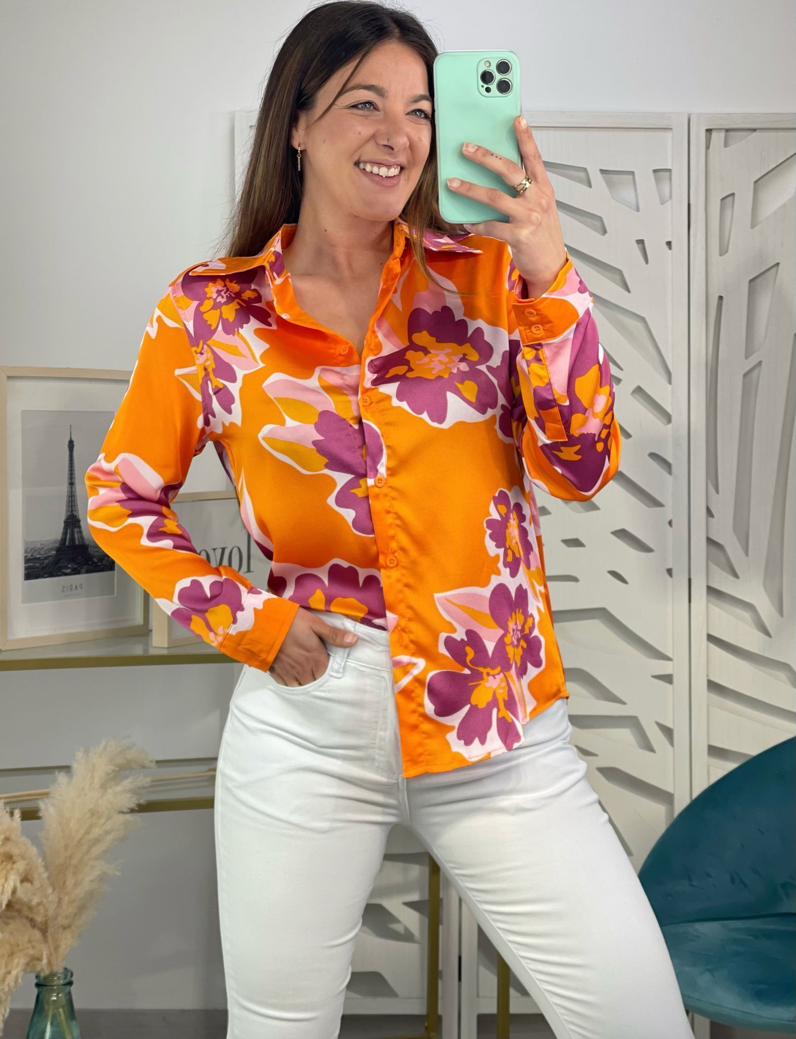 Camisa Estampada Naranja - Imagen 4