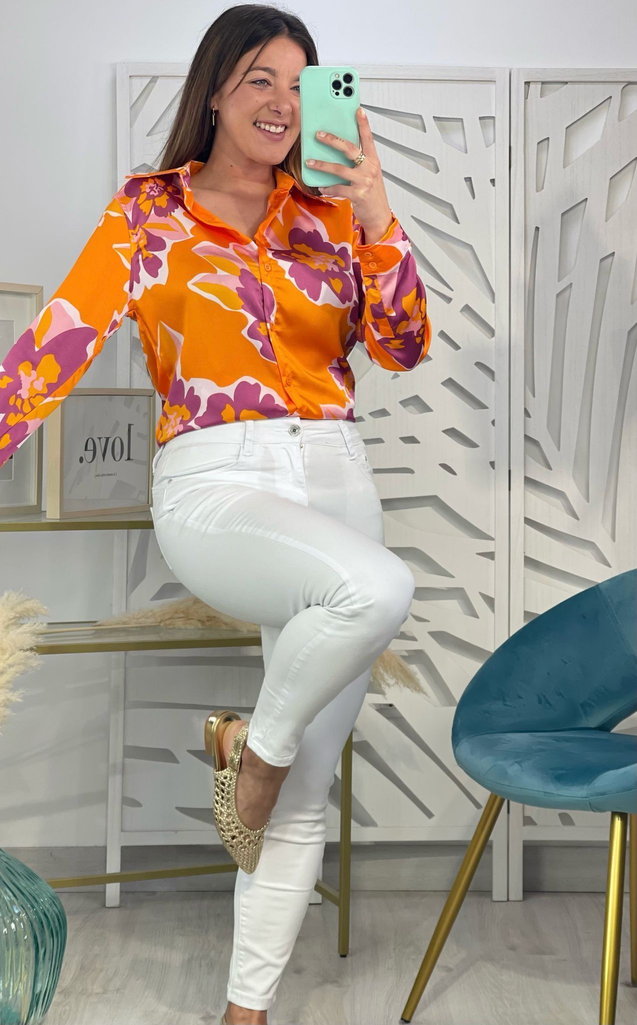 Camisa Estampada Naranja - Imagen 2