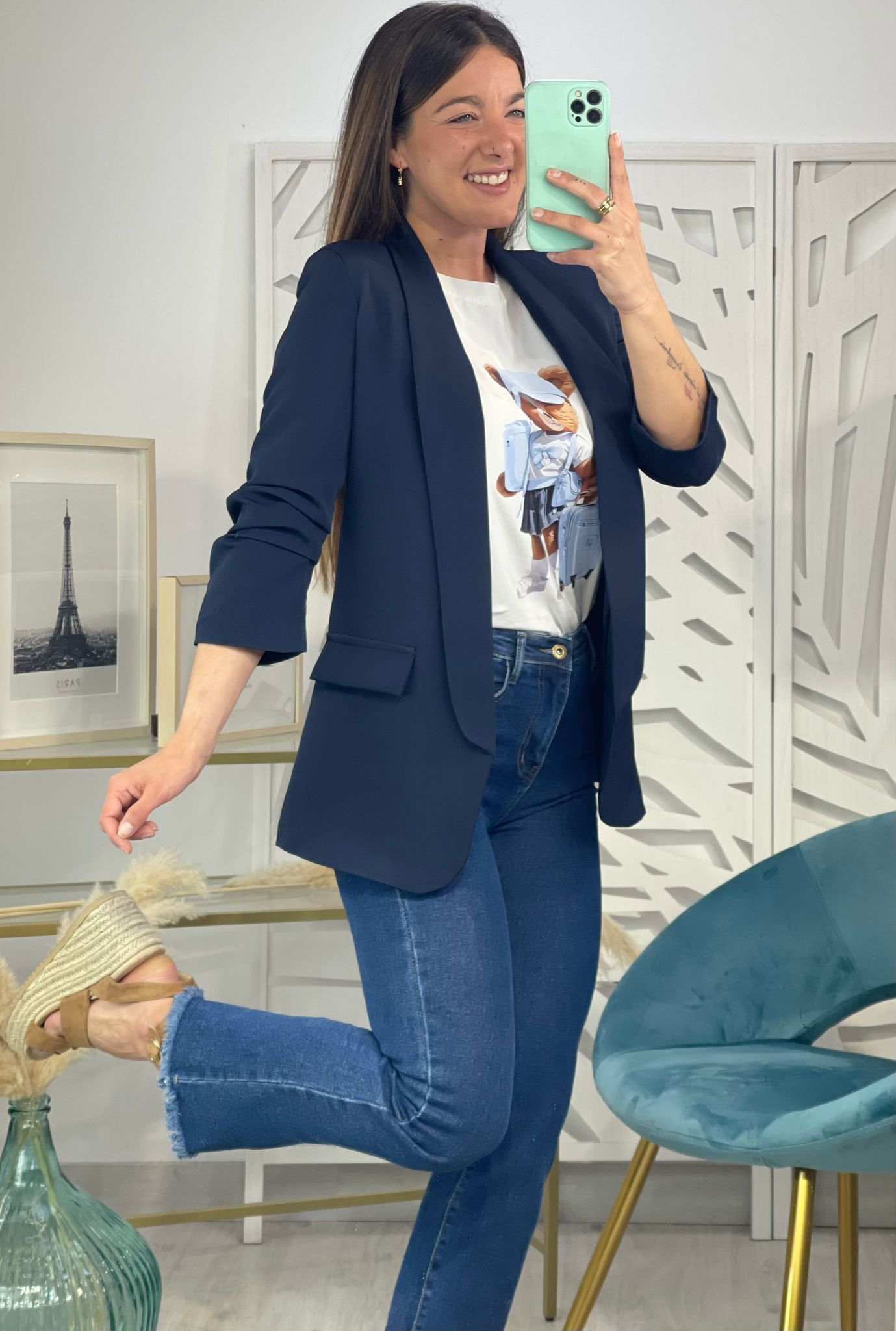 Blazer Manga Recogida - Azul Marino - Imagen 2
