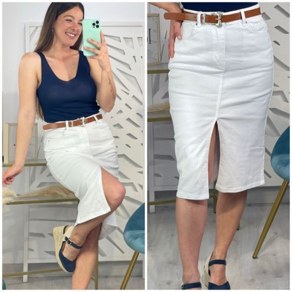Falda Vaquera Blanca + Cinturón