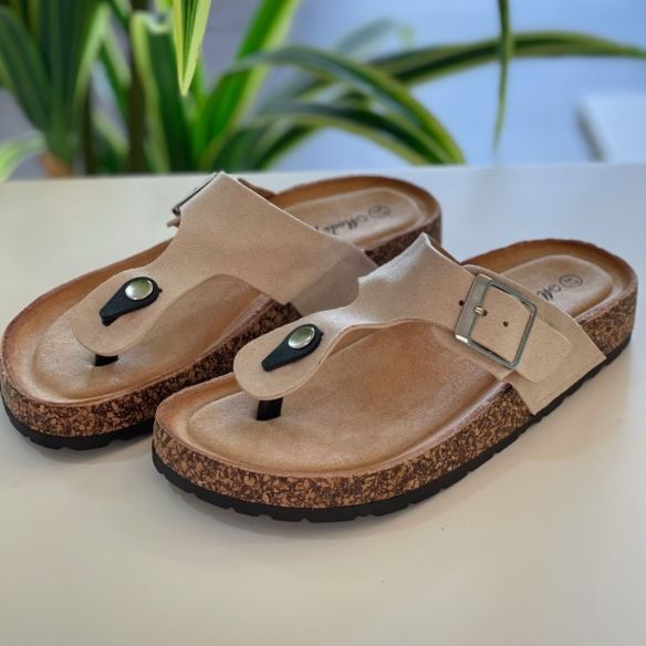 Sandalia Dedo Hebilla - Beige
