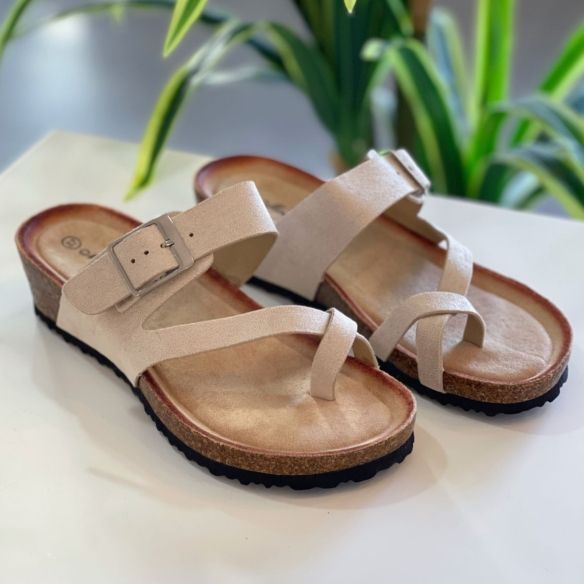 Sandalia Dedo Cruzado - Beige