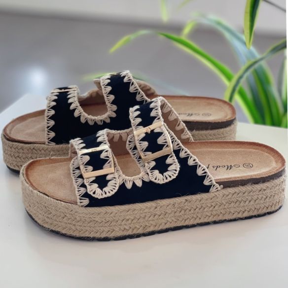 Sandalia Hebillas Doble Suela - Negra