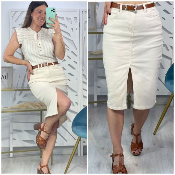 Falda Vaquera Beige + Cinturón