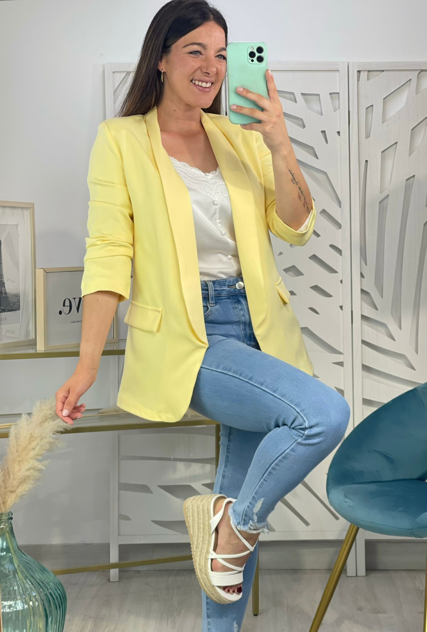 Blazer Manga Recogida - Amarillo Claro - Imagen 2