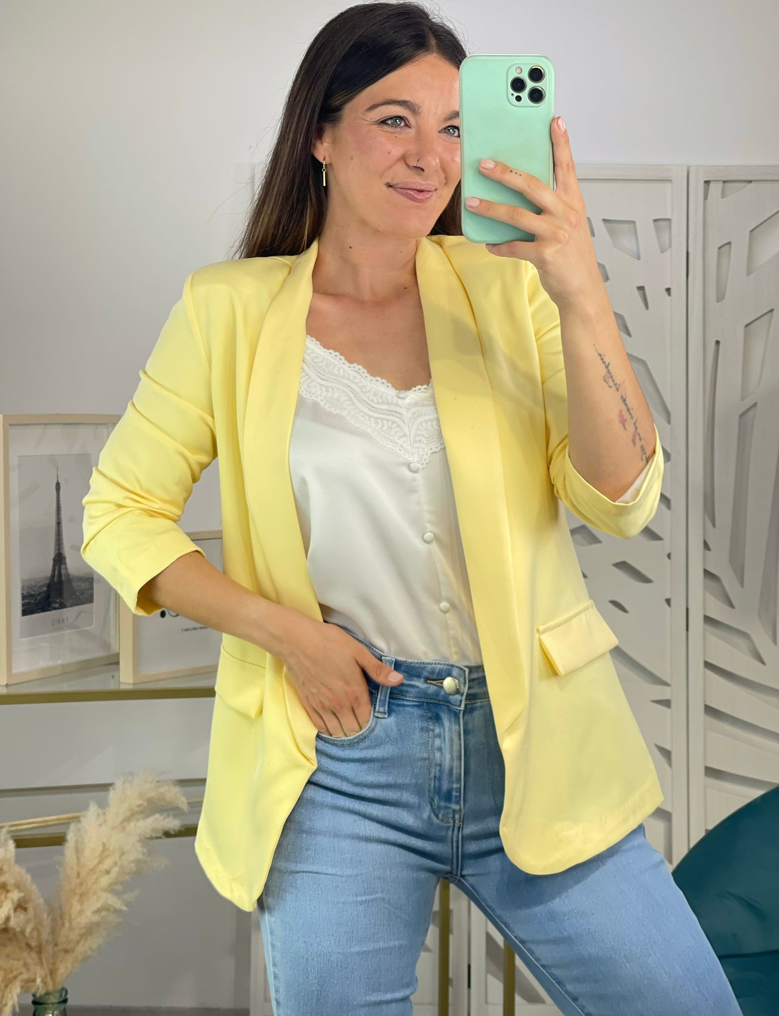 Blazer Manga Recogida - Amarillo Claro - Imagen 3