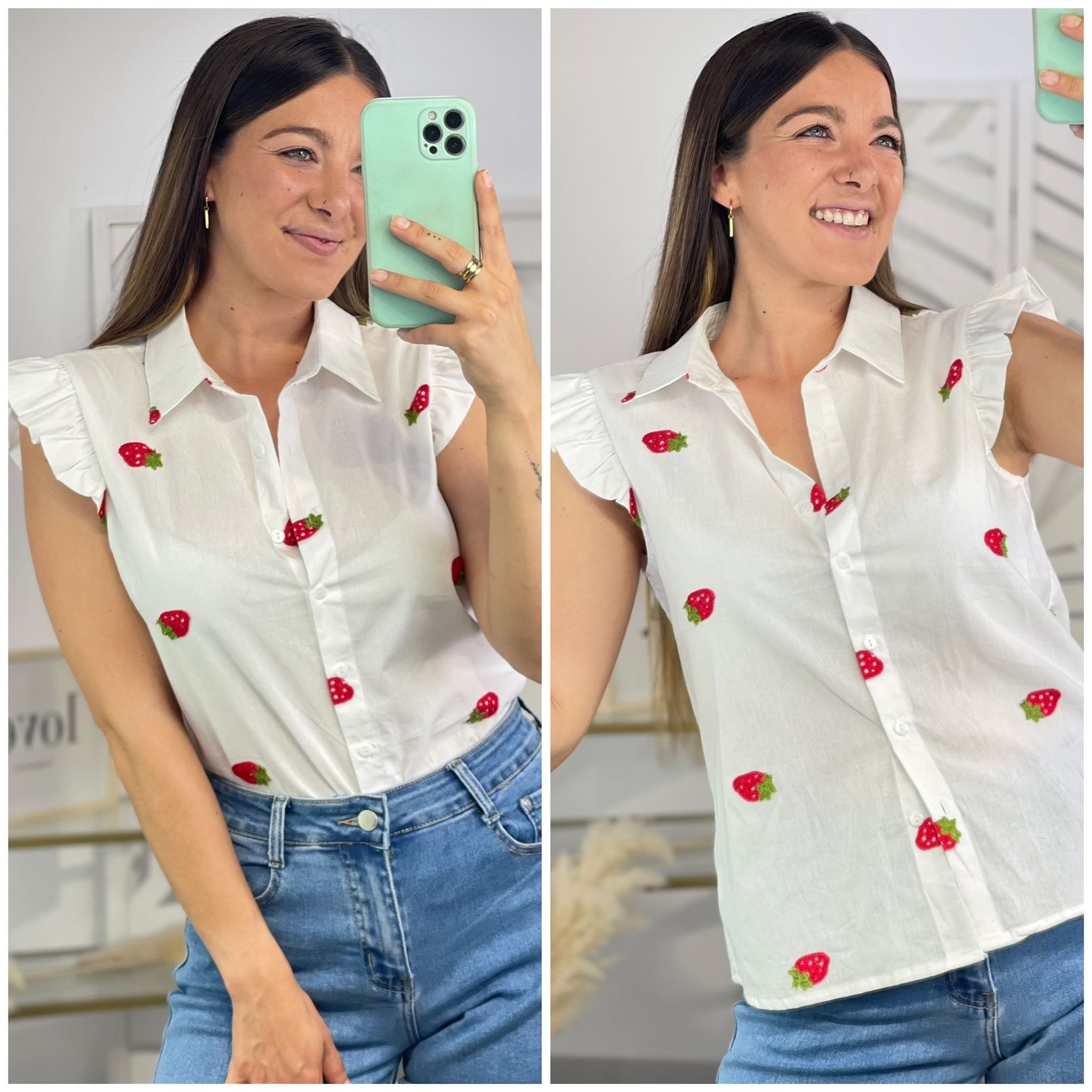 Camisa Fresas Bordadas