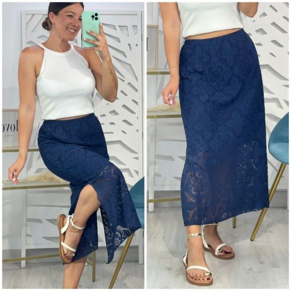 Falda Midi Encaje - Azul