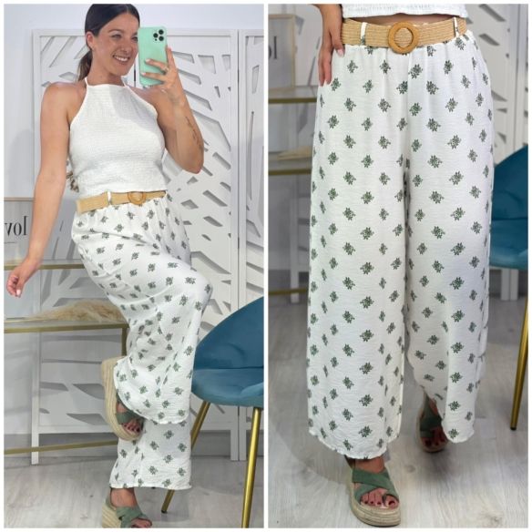 Pantalón Estampado Flores + Cinturón