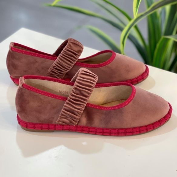 Bailarina Terciopelo Ofelia - Taupe / Rojo