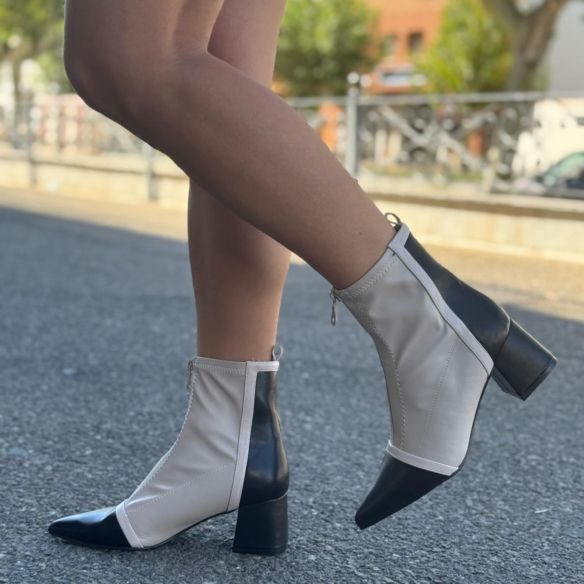 Botín Bicolor Cremallera - Beige