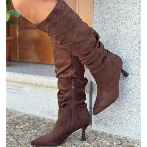 Bota Alta Antelina Arrugada - Marrón