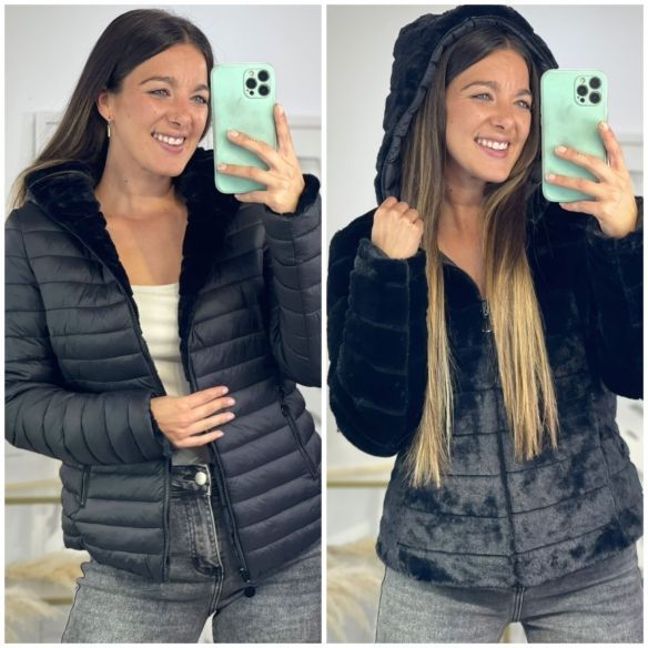 Abrigo Acolchado Reversible Pelito - Negro