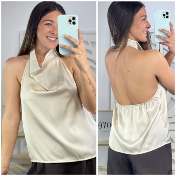 Blusa Espalda Abierta Beige
