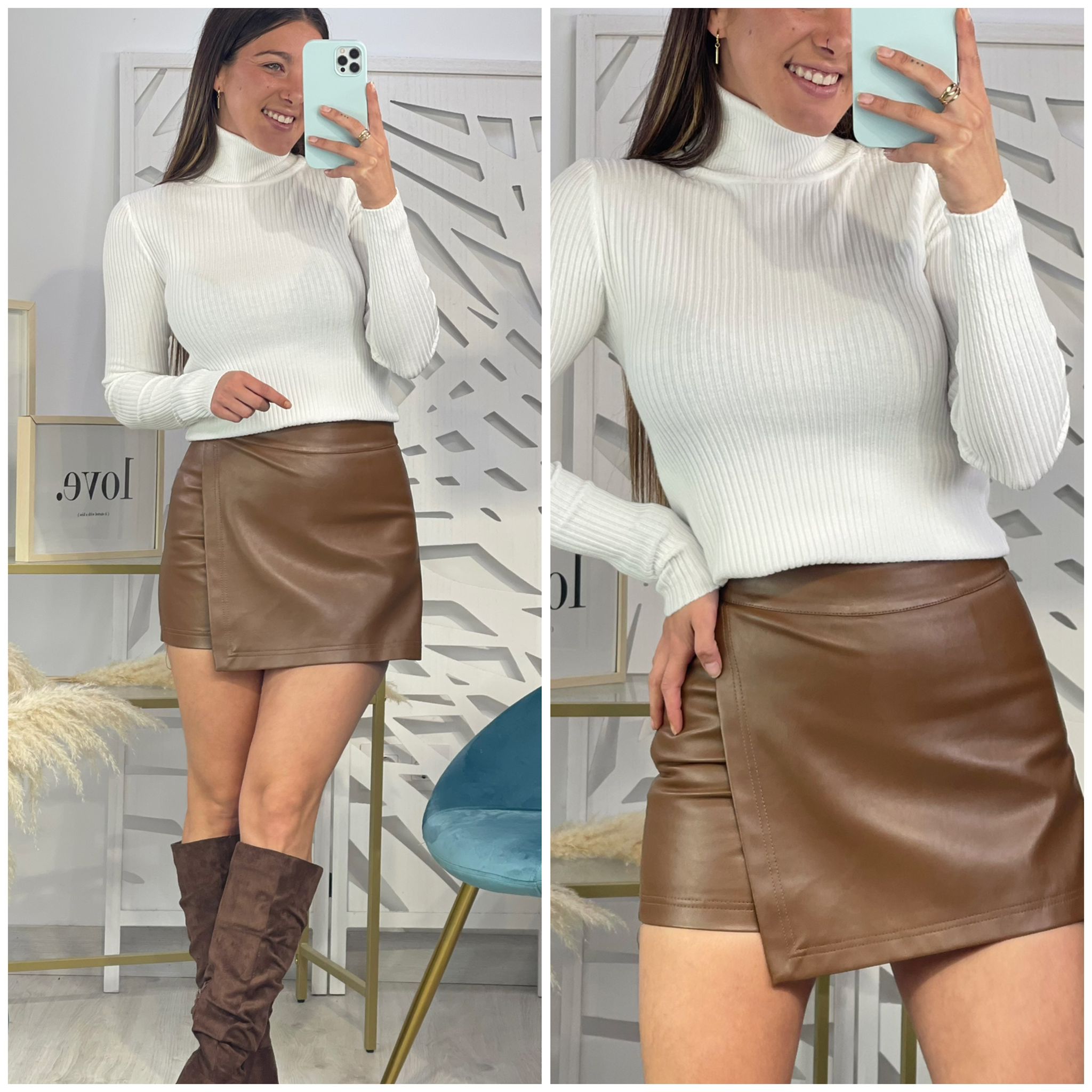Falda Pantalón Polipiel Marrón