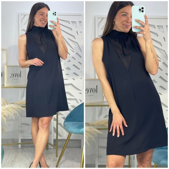 Vestido Negro Pico Transparente