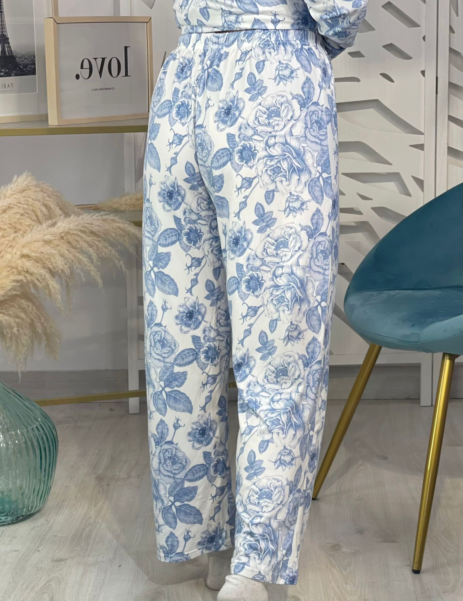 Pijama Camisero Flores Azul - Imagen 6