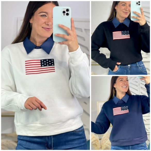 Sudadera USA Cuello Camisa