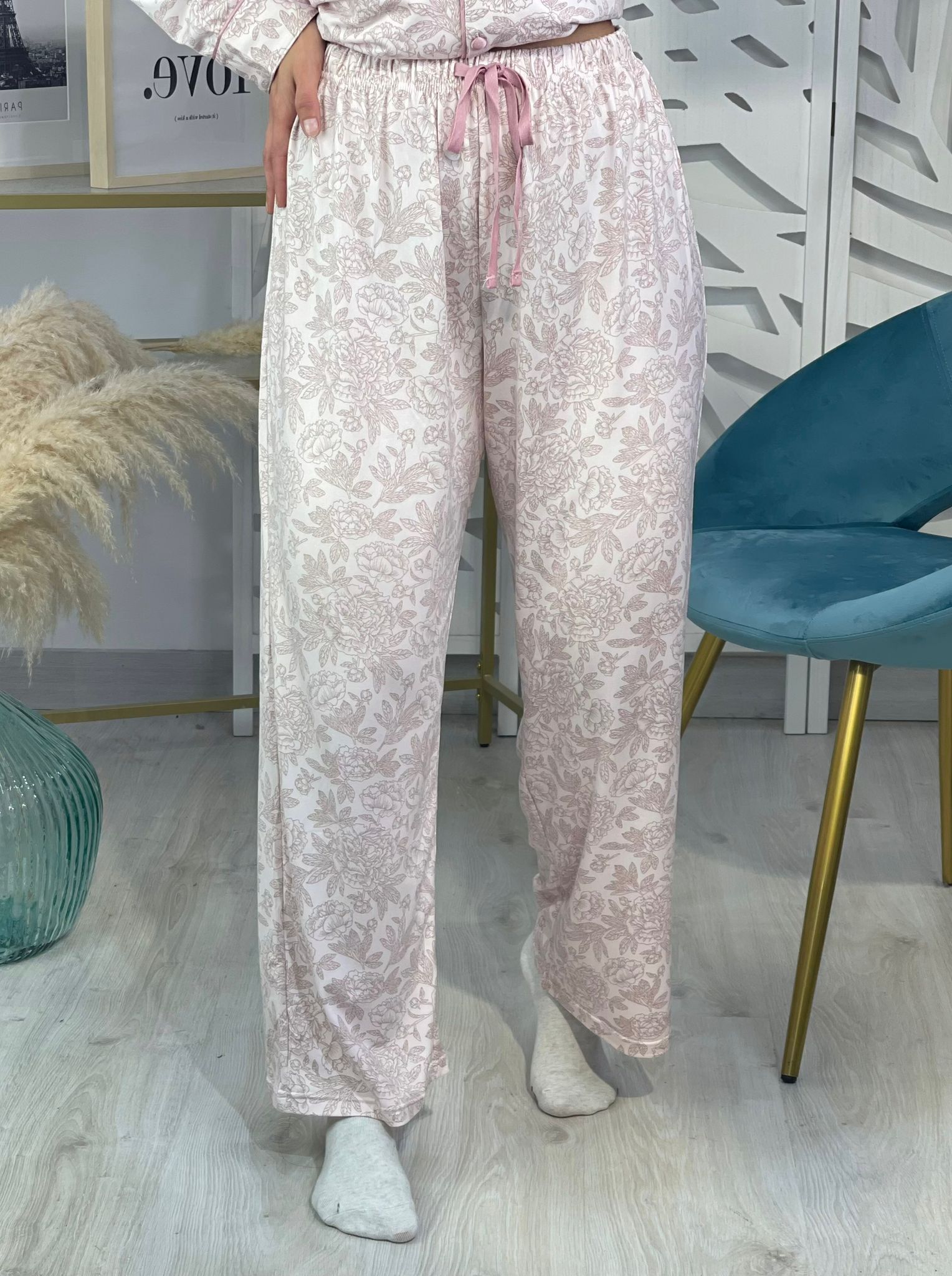 Pijama Camisero Flores Rosa - Imagen 4
