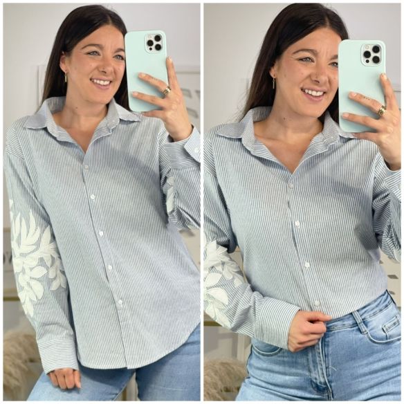 Camisa Rayas Flor Mangas