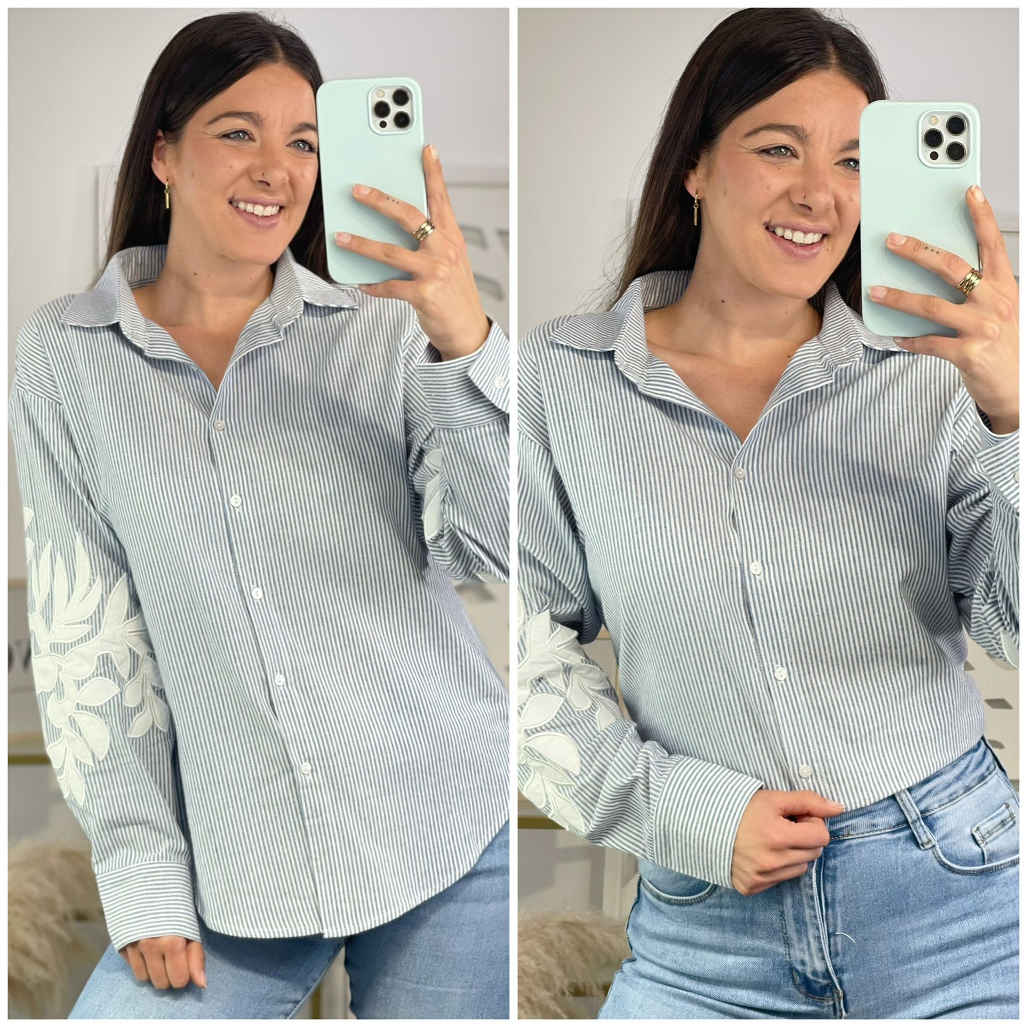 Camisa Rayas Flor Mangas