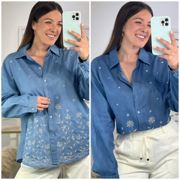 Camisa Vaquera Flores Bordadas