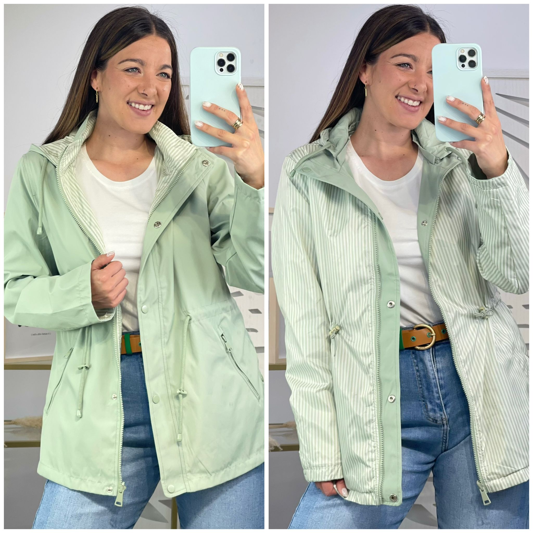 Cortavientos Reversible Rayas Verde
