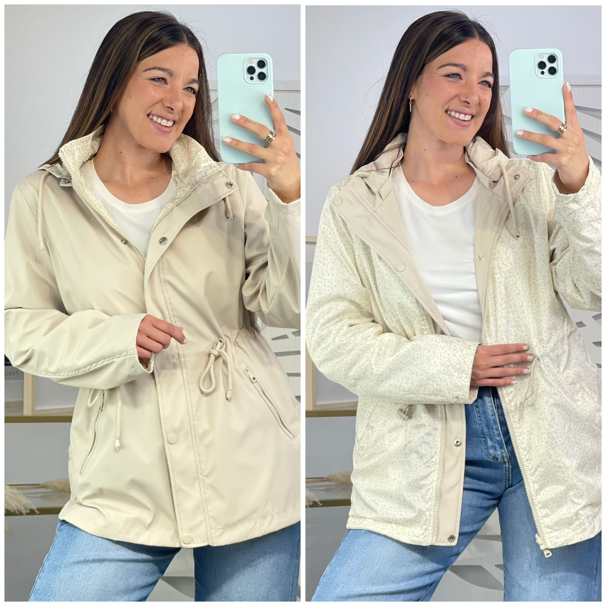Cortavientos Reversible Flores Beige