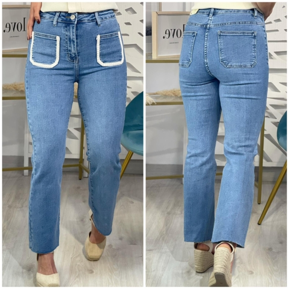 Pantalón Bolsillo Bordado - Vaquero