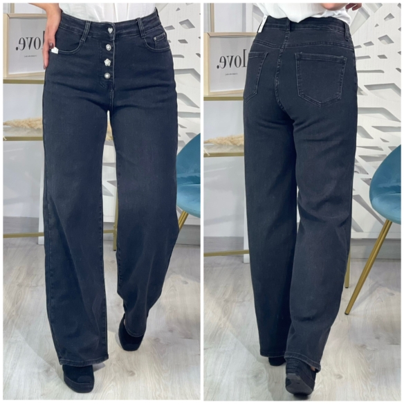Pantalón Recto Negro Botones - Negro (Tallas 38 hasta 48)