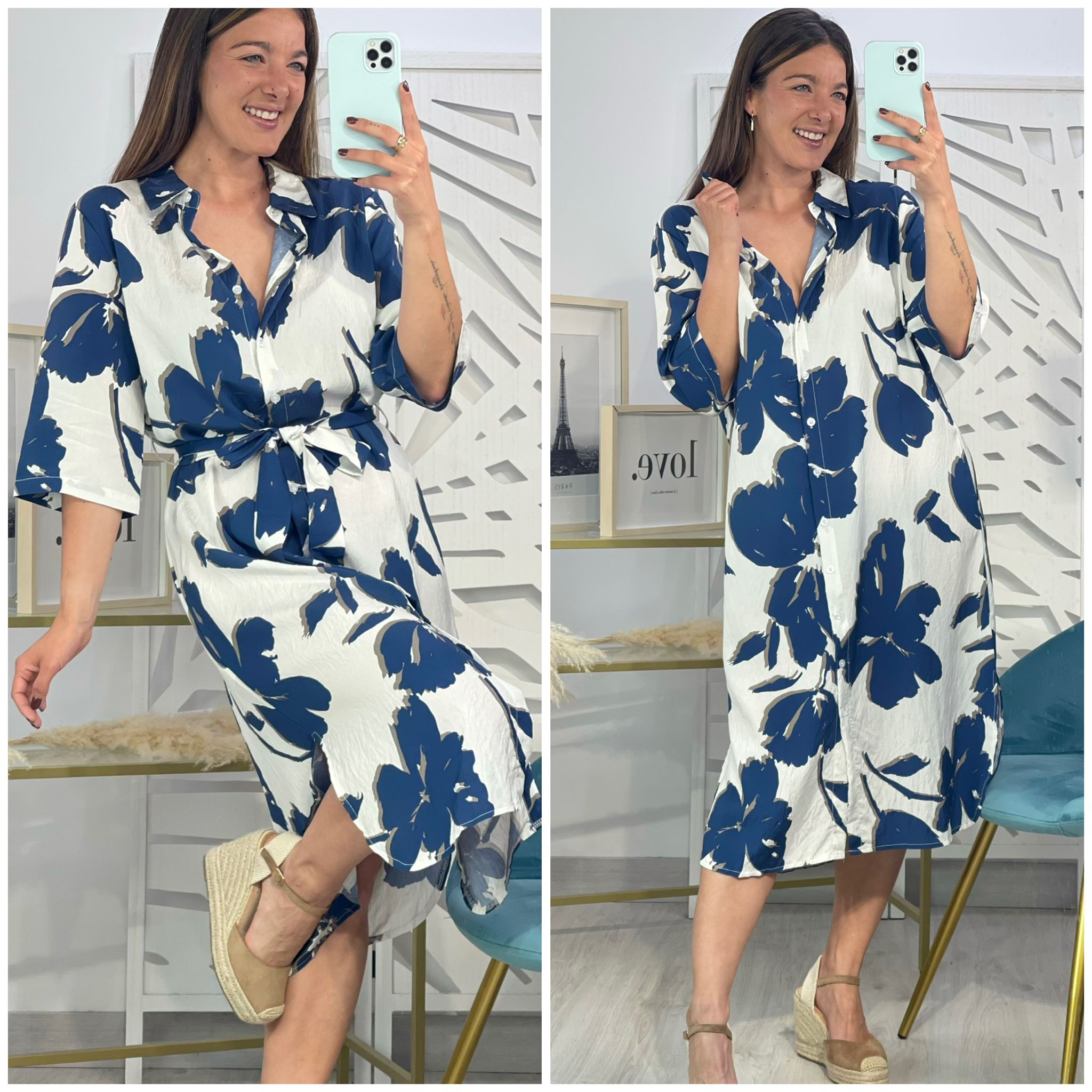 Vestido Camisero Estampado Flores