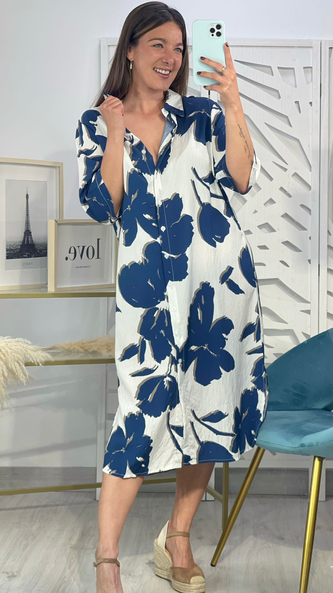 Vestido Camisero Estampado Flores - Imagen 6