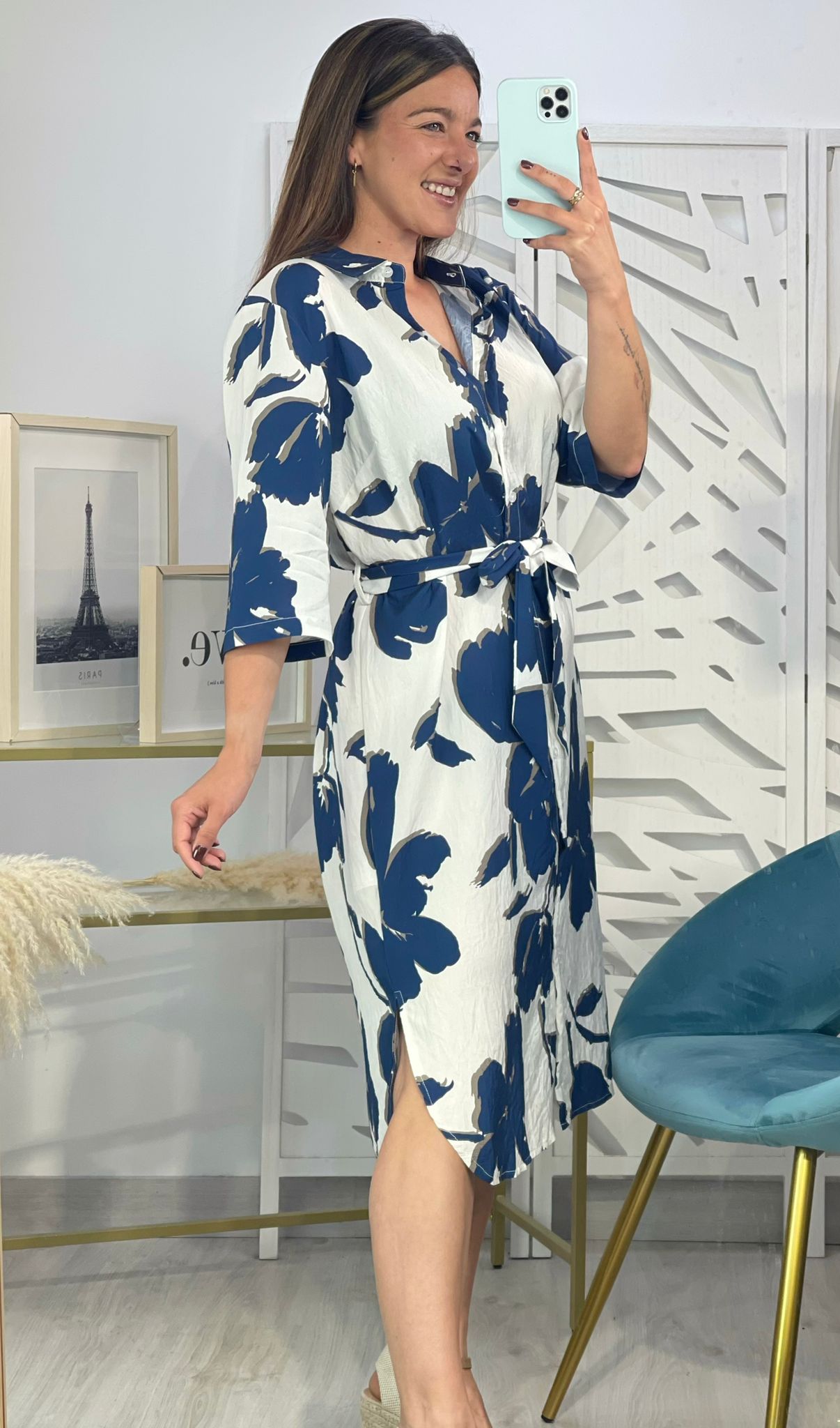 Vestido Camisero Estampado Flores - Imagen 4