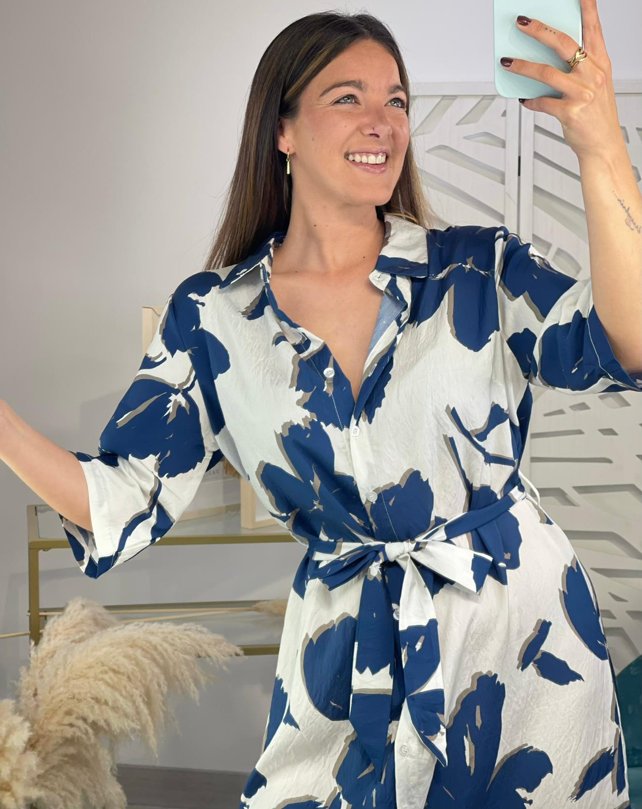 Vestido Camisero Estampado Flores - Imagen 3